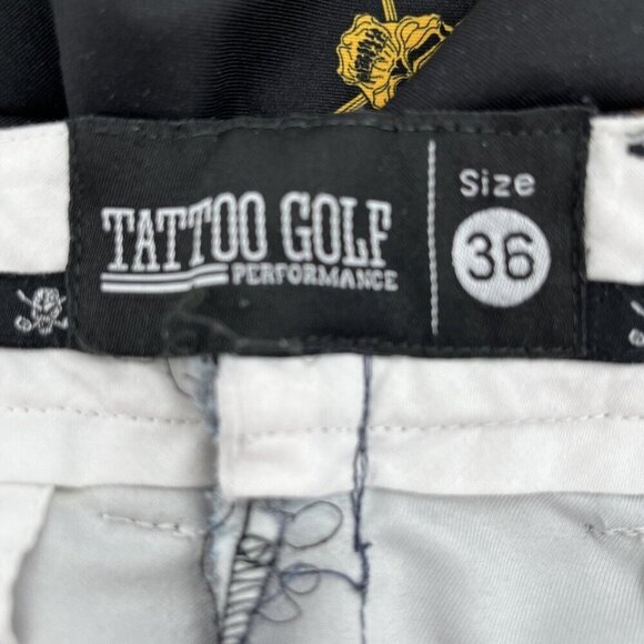 Tattoo Golf Pants Mens 36x27 Performance Chinos Skull Cross Bone Funky Golfer - Picture 7 of 10